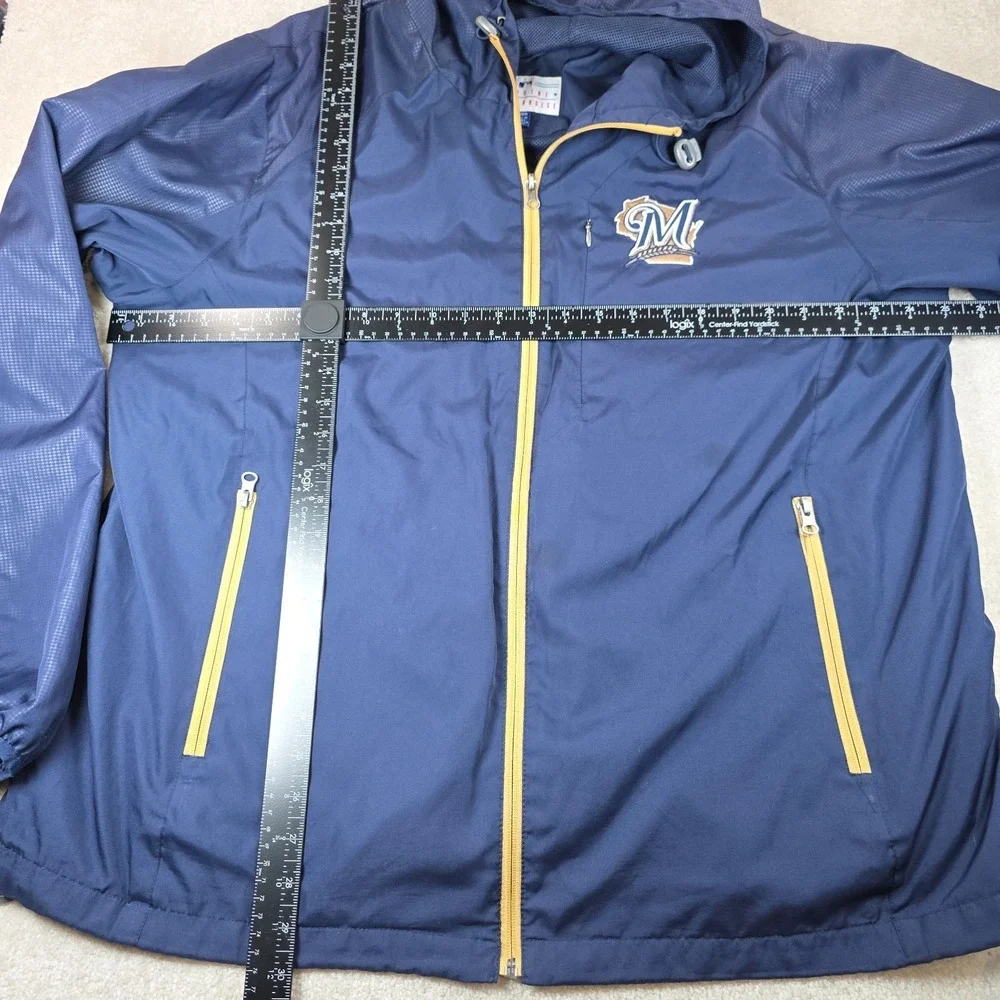 Milwaukee Brewers MLB Genuine Merchandise Windbreaker Jacket Mens XL Blue Hooded